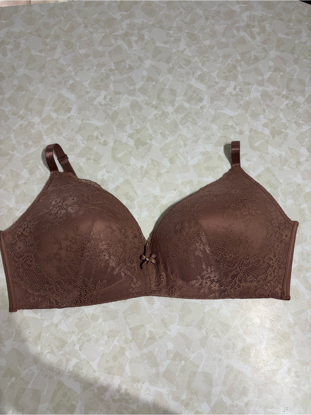 Lace Overlay Wireless Bra - Brown
